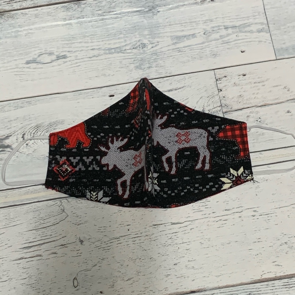 Adult Face mask rustic fall plaid moose winter - Picture 3 of 3